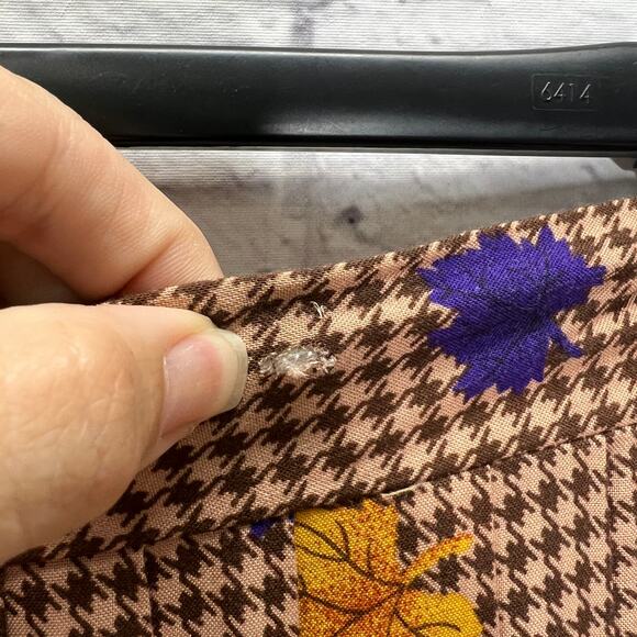 Vintage Houndstooth A-Line Midi Skirt Size 16 Brown Leaves Pleated Made in USA - Picture 2 of 6